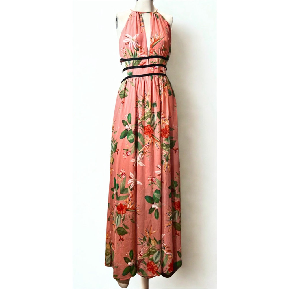 EXPRESS Y2K Tropical Floral Halter Cut-Out Maxi Dress M‎ NWT Vacation Chic Boho